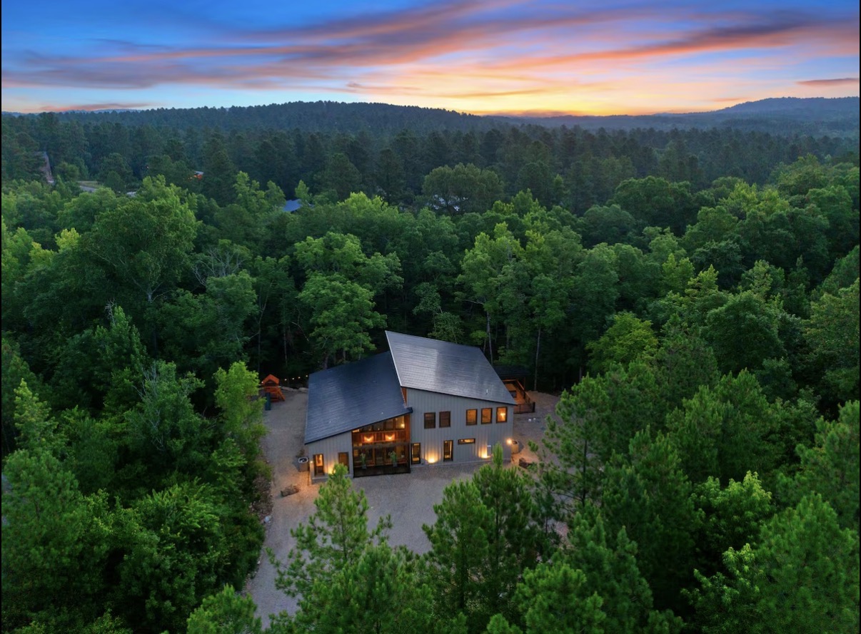 As Good As It Gets — aerial sunset view over the Hochatown pines