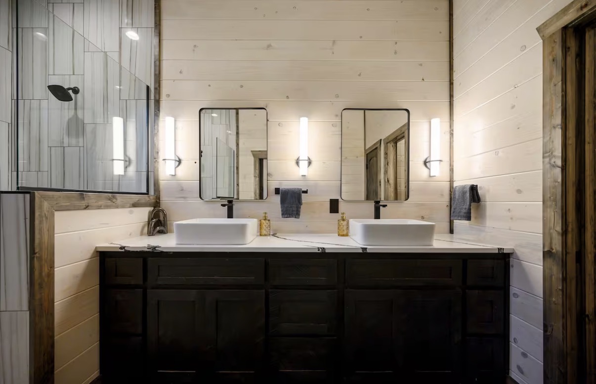 As Good As It Gets — double-vanity bathroom with vessel sinks